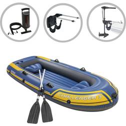 Intex Challenger 3 Kumivenesetti uistelumoottorilla ja telineellä
