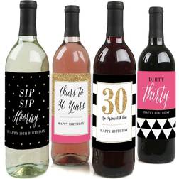 Chic 30th Birthday Party Decorations for Women and Men Wine Bottle Label Stickers Set of 4