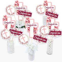 Confirmation Pink Elegant Cross Girl Religious Party Centerpiece Sticks Table Toppers Set of 15