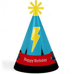 BAM! Superhero Cone Happy Birthday Party Hats for Kids and Adults Set of 8 Standard Size