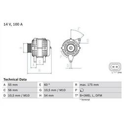 Bosch 0 986 049 020 Alternador 14V 100A Corsa D