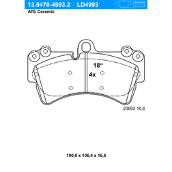 ATE Ceramic 13.0470-4993.2 Jeu de Plaquettes de Frein