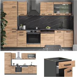 VICCO Cuisine R-Line, Chêne doré/anthracite, 300 cm sans plan de travail