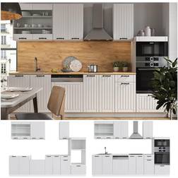 VICCO Mueble de cocina Fame-Line, Casa de campo blanca/blanca, 300 cm con armario alto, sin encimera