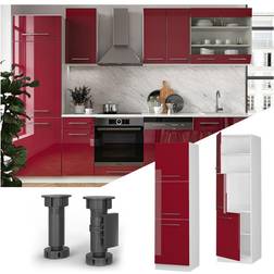 VICCO Herdumbauschrank Küchenschrank Küchenmöbel Fame-Line Weiß Bordeaux Rot 60 cm modern Hochglanz Küche Einbauküche Blende Herdschrank Hochschrank Küchenzeile Drehtür Einlegeboden