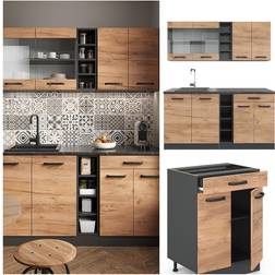 VICCO Cucina completa R-Line, Quercia dorata/antracite, 160 cm senza piano di lavoro