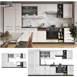 VICCO Mueble de cocina Fame-Line, Blanco brillo/antracita, 355 cm sin encimera