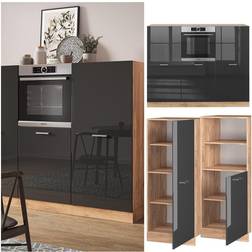 VICCO Bloc cuisine R-Line, Anthracite brillant/Chêne doré 180 cm sans plan de travail