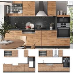 VICCO Mueble de cocina Fame-Line, Oro power roble/antracita, 300 cm con armario alto, sin encimera