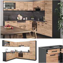 VICCO Cuisine en angle R-Line, Chêne doré/anthracite, 227 x 287 cm sans plan de travail