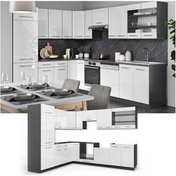 VICCO Cuisine en angle Fame-Line, Blanc brillant/Anthracite, 227 x 60 cm sans plan de travail