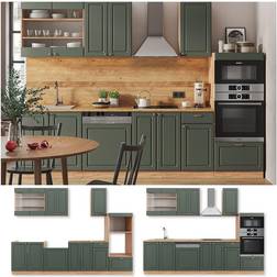 VICCO Mueble de cocina Fame-Line, Green-Gold Country/Gold Power Roble, 300 cm con armario alto, sin encimera