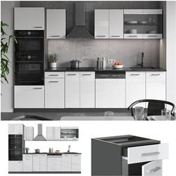 VICCO Cucina componibile R-Line, Bianco lucido/antracite, 300 cm con armadio alto, senza piano di lavoro