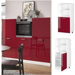 VICCO Backofenumbauschrank Küchenschrank Küchenzeile R-Line 60 cm Weiß Bordeaux kleine Tür Hochglanz