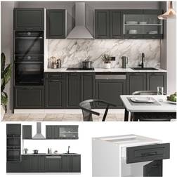 VICCO Cuisine R-Line, Anthracite maison de campagne/blanc, 300 cm avec armoire haute, sans plan de travail