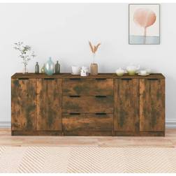 vidaXL 3-tlg. Räuchereiche Holzwerkstoff Braun Sideboard