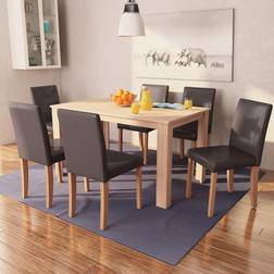 vidaXL Sillas Y Mesa 7 Pzas Roble Y Cuero Artificial Marrón Juego de Comedor