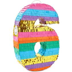 Blue Panda Rainbow Number 6 Pinata Small 16.5 x 11 x 3 In