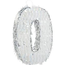 Blue Panda Small Holographic Silver Foil Number 0 Pinata 15.7x9x3 in