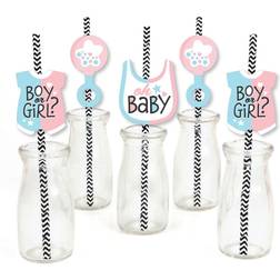 Big Dot of Happiness Baby Gender Reveal Paper Straw Decor Team Boy or Girl Party Striped Decorative Straws Set of 24