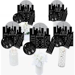 Nighttime City Skyline New York Party Centerpiece Sticks Table Toppers 15 Ct Black