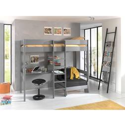 Vipack Lit Mezzanine Gris 90x200 cm Pin Massif Gris Pino