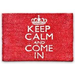 Relaxdays Scritta Inglese Keep Calm And Come In, 40x60 cm, Tappetino Porta, Rosso