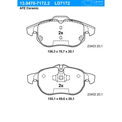 ATE Bremsbelagsatz, Scheibenbremse Vorderachse 13.0470-7172.2