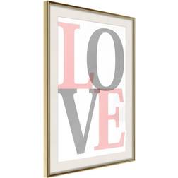 Artgeist Tavla Grey-Pink Love 20x30 Guldram Poster