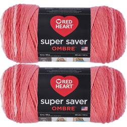 Red Heart Super Saver Ombre Yarn-Deep Sea Coral Multipack Of 2