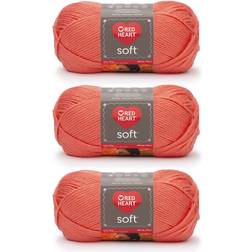 Red Heart Soft Yarn, 3 Pack, Coral 3 Count