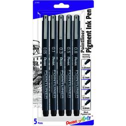 Pentel Pointliner Set Assorted Sizes Black