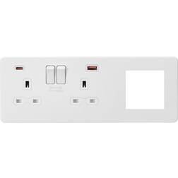 Knightsbridge Screwless 13A 2G DP Socket with USB Fastcharge 2G Modular Combination Plate Matt White 230V IP20