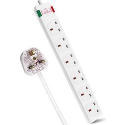 6 Gang Surge-Protected Extension Lead White 5m