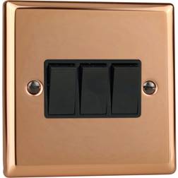 Varilight Polished Copper 3-Gang 10A 1- or 2-Way Rocker Switch XY3B.CU