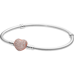 Pandora Moments Pavé Heart Clasp Snake Link Bracelet - Silver/Rose Gold/Transparent