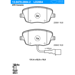 ATE Bremsbelagsatz, Scheibenbremse Vorderachse 13.0470-2884.2