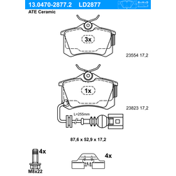 ATE Bremsbelagsatz, Scheibenbremse Hinterachse 13.0470-2877.2