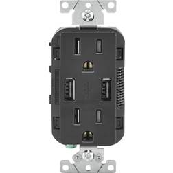 Leviton 005-T5632-00E 15 Amp Black USB Charger/Tamper-Resistant Duplex Receptacle