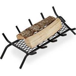 Relaxdays Fireplace Grate, Angular, Steel, Andiron, Gridiron, Solid & Sturdy, Log Grate With Feet, 17x69x34 cm, Black