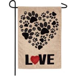 Evergreen Garden Flags Paw Prints Heart Burlap