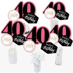 Chic 40th Birthday -Pink, Black, Gold-Centerpiece Sticks-Table Toppers-Set of 15 Pink