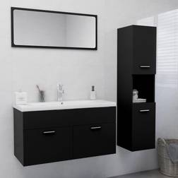 vidaXL Juego De Muebles De Baño Madera De Ingeniería Negro