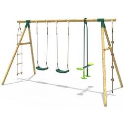 Rebo Wooden Garden Swing Set with 2 Standard Swings Glider Climbing Rope & Ladder