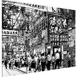 Magnettafel Black White Drawing Asian Street II