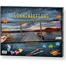 Schipper Malen nach Zahlen Sonnenaufgang am See, Triptychon quadratisch