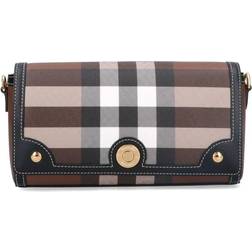 Burberry Check and Leather Top Handle Note Bag Brown Free Size