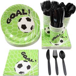 Juvale Soccer Party Party Includes Plates, Napkins, Cups, and CutleryServes 24, 144 Pieces