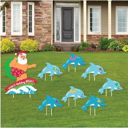 Tropical Christmas Outdoor Lawn Decor Beach Santa Holiday Party Yard Signs 8 Ct Blue