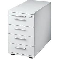 Fixed pedestal, height adjustable, 1 utensil drawer, 4 drawers, light grey